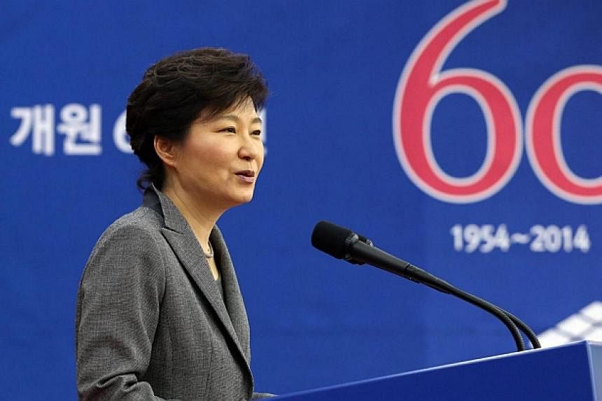 South Korean President Park Geun Hye speaks to a ceremony in Seoul, South Korea on May 14, 2014, to mark the 60th anniversary of the National Academy of Sciences.&nbsp;Ms Park named on Thursday, May 22, 2014, a former supreme court justice as prime m