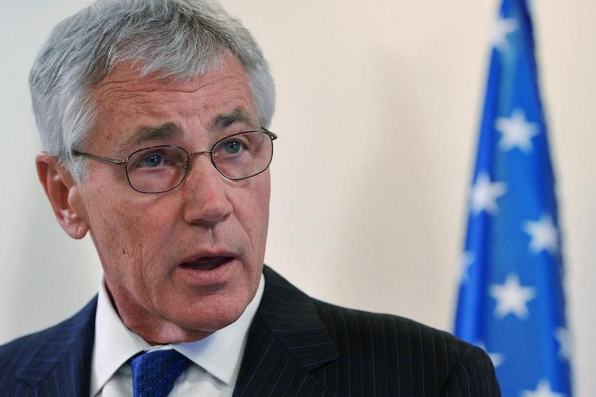 US Defense Secretary Chuck Hagel speaks ahead of a meeting with Israeli Prime Minister Benjamin Netanyahu (not pictured) at the Prime Minister's Office in Jerusalem on May 16, 2014. -- PHOTO: REUTERS
