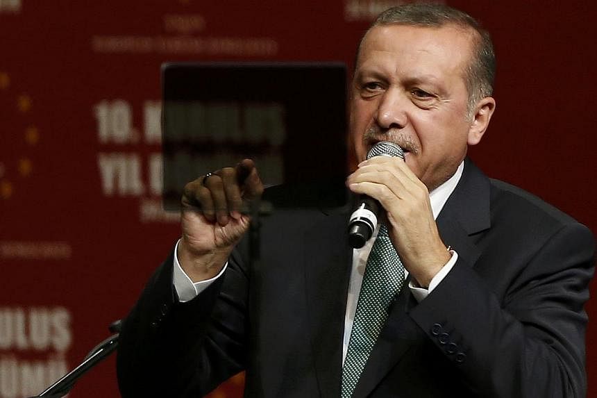 Turkish Prime Minister Tayyip Erdogan speaks to supporters during his visit in Cologne on May 24, 2014. - PHOTO: REUTERS&nbsp;