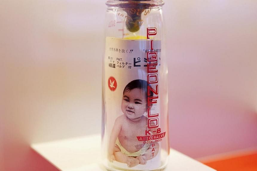 A Pigeon Corp baby bottle is pictured at the company's R&amp;D centre in Tsukubamirai, Ibaraki prefecture April 4, 2014. -- FILE PHOTO: REUTERS
