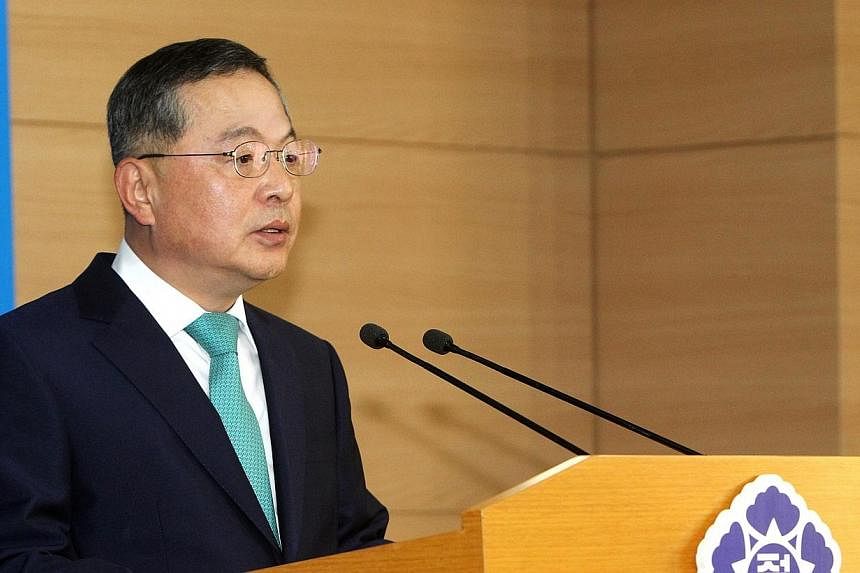 The new nominated South Korean Prime Minister Ahn Dae Hee, a former Supreme Court justice, speaking during a news conference at the Central Government Building in Seoul, South Korea on May 22, 2014.&nbsp;Mr Ahn resigned on Wednesday, May 28, 2014, le