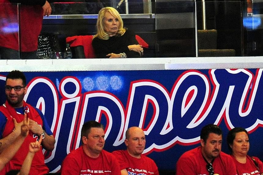 Shelly Sterling, wife of Los Angeles Clippers owner Donald Sterling, attends game 7 between the Clippers and the California Golden State Warriors in their NBA in this May 3, 2014, file photo in Los Angeles. -- PHOTO: AFP&nbsp;