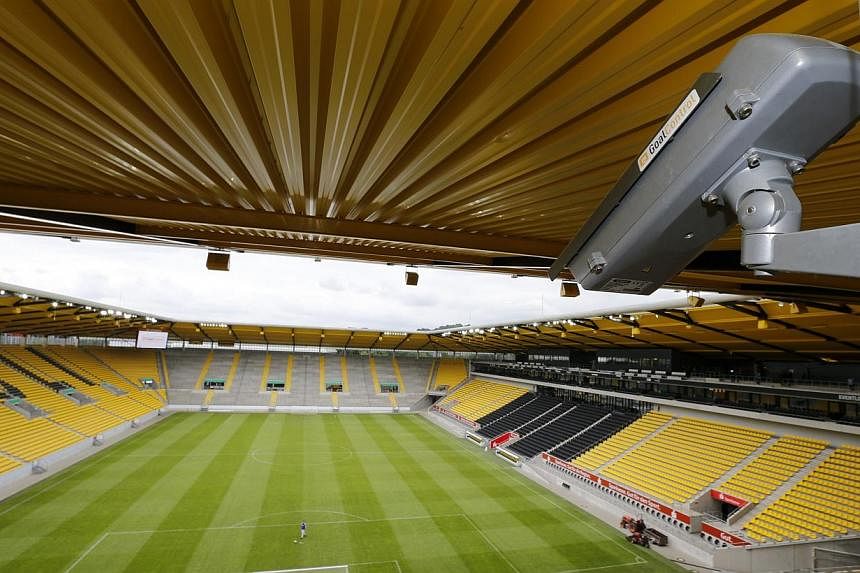 General view of a GoalControl goal line technology (GLT) high-speed camera at the Tivoli stadium during a demonstration of the GLT in the western German city of Aachen on May 28, 2014. -- PHOTO: REUTERS
