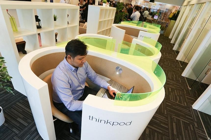 Mr Abdullah Hafidz Bin Bujang, 30, a regular user of the Regus office space, such as this "thinkpod".&nbsp;Companies and entrepreneurs without office space can now work out of business centres that have opened in three libraries - Toa Payoh, Geylang 