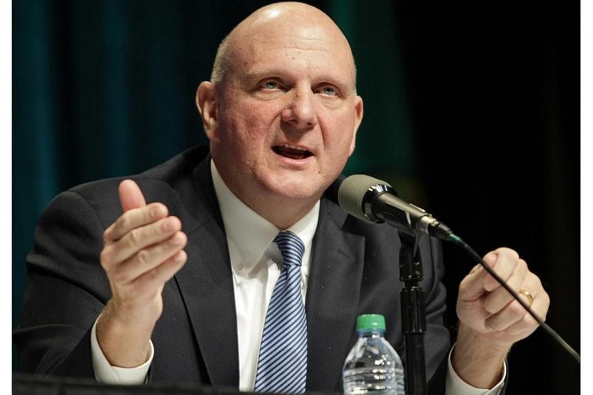 Microsoft Chief Executive Steve Ballmer answers questions at the company's annual shareholder meeting in Bellevue, Washington on Nov 19, 2013. -- PHOTO: REUTERS