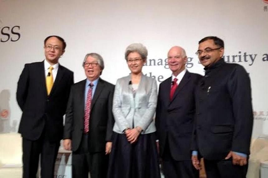 Singapore's Ambassador-at-large Tommy Koh&nbsp; (second from left), Fu Ying, chair of the Foreign Affairs Committee of China's National People's Congress, US Senator Ben Cardin and Indian MP Tarun Vijay, at a live debate hosted by China's Phoenix TV,