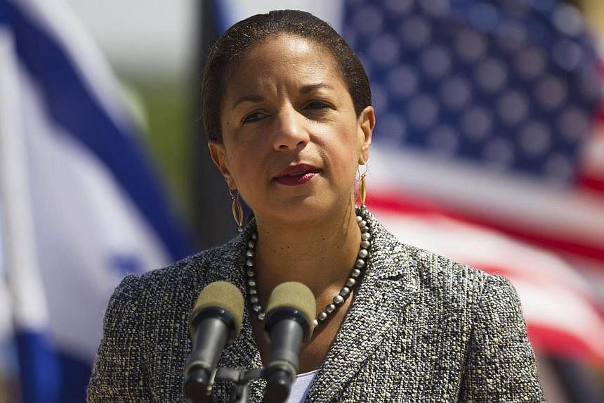 US National Security Adviser Susan Rice addresses the media during her visit to the Israeli Air Force (IAF) Palmachim base, south of Tel Aviv on May 9, 2014. -- PHOTO: REUTERS