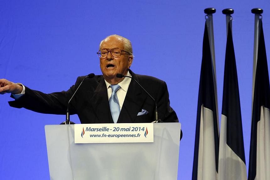 Jean-Marie Le Pen, France's National Front political party founder delivers a speech during a campaign rally before the European Parliament elections in Marseille, May 20, 2014.&nbsp;Anti-racism campaigners reacted with outrage on Sunday to an appare