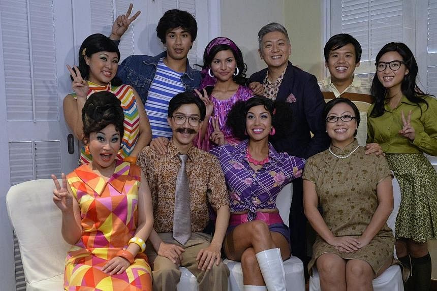 It is a Singapore Idol reunion of sorts between ex-judge Dick Lee and Idol alumni Tabitha Nauser and Joakim Gomez in the upcoming revival of 70s musical comedy Hotpants. -- ST PHOTO: DESMOND FOO