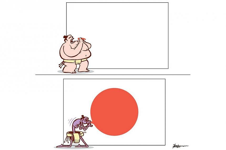 The Straits Times executive artist Manuel A. Francisco's prize-winning cartoon, which&nbsp;was linked to&nbsp;an opinion piece about Japan's attempt to revive itself as a world power.&nbsp;-- ST ILLUSTRATION:&nbsp;MANNY FRANCISCO