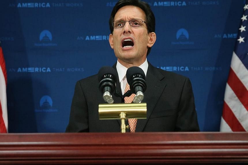 House Majority Leader Eric Cantor talks to the media about his defeat last night, during a news conference at the US Capitol, in Washington, DC on&nbsp;June 11, 2014. -- PHOTO: AFP