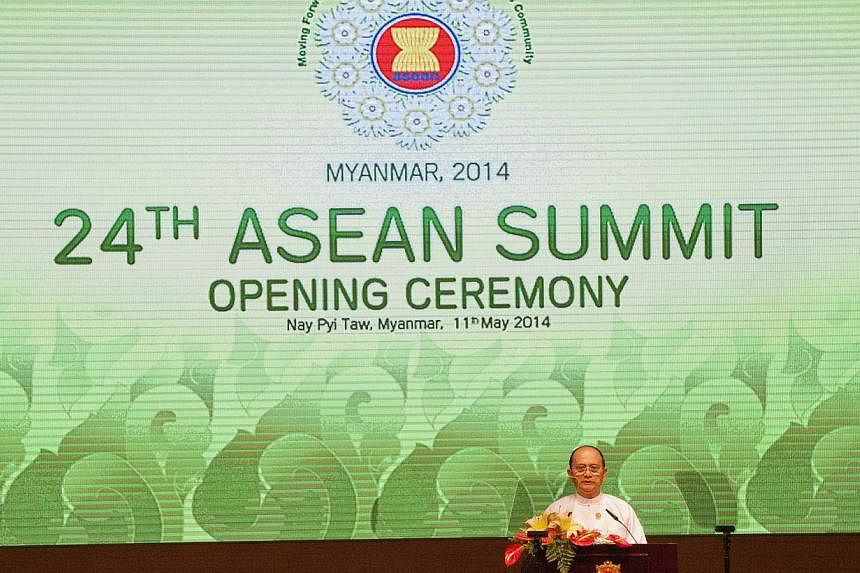 Myanmar President Thein Sein delivering a speech at the opening ceremony of the 24th Asean Summit at the Myanmar International Convention Centre in Naypyidaw on May 11, 2014. -- FILE PHOTO: AFP&nbsp;