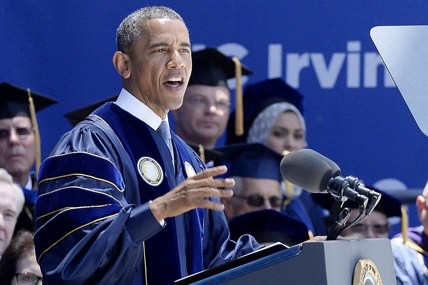 President Barack Obama speaks at UC Irvine commencement ceremony at Angel Stadium of Anaheim in Anaheim, California on June 14, 2014. -- PHOTO: AFP&nbsp;