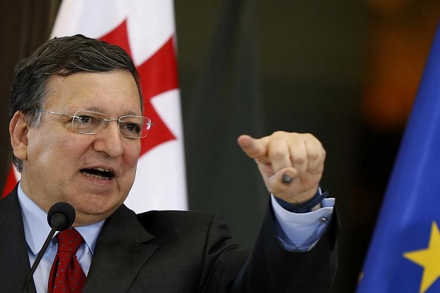 European Commission President Jose Manuel Barroso speaks during a news conference in Tbilisi, Georgia, on June 12, 2014.&nbsp;European Commission president Jose Manuel Barroso pressed Russia and Ukraine on Monday to resolve a dispute that has effecti