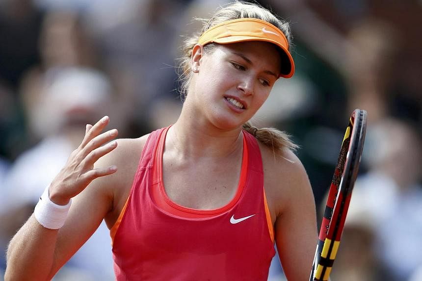 Eugenie Bouchard of Canada reacts during her French Open women's semi-final match against Maria Sharapova at the Roland Carros stadium in Paris on June 5, 2014. -- PHOTO: REUTERS