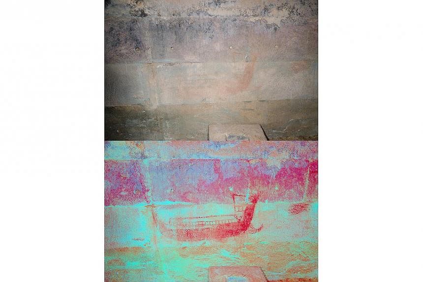 Another digitally enhanced painting of a boat found on the north wall of the second enclosure.&nbsp;-- PHOTO:&nbsp;NOEL HIDALGO TAN AND ANTIQUITY PUBLICATIONS