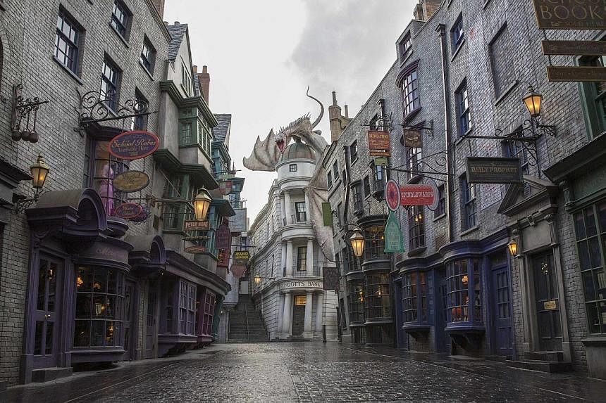 Universal Orlando's new Diagon Alley attraction, part of the Wizarding World of Harry Potter, is seen in this undated handout picture in Orlando, Florida. The much-anticipated expansion of Universal Orlando's Wizarding World of Harry Potter will open