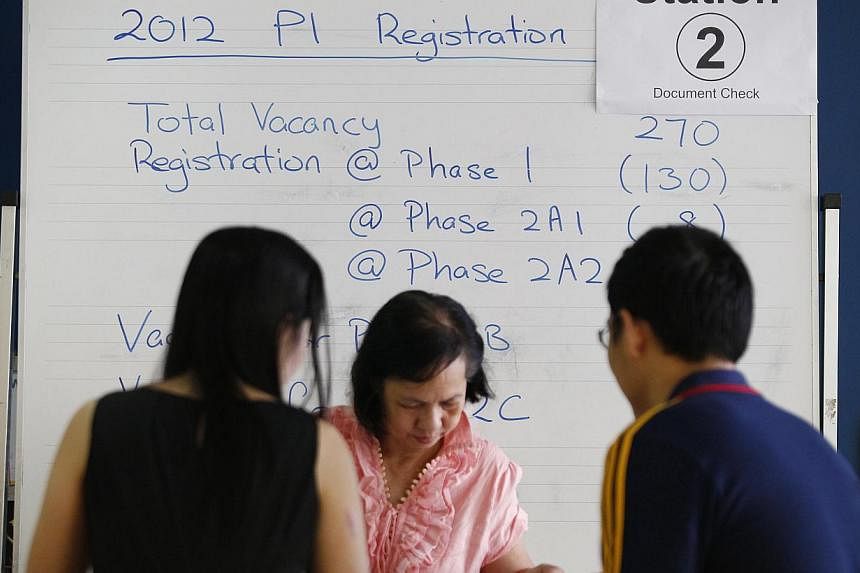 Registration for children starting Primary 1 next year will begin on July 3, and end on Aug 28, the Ministry of Education (MOE) said in a statement on Thursday. -- PHOTO: ST FILE