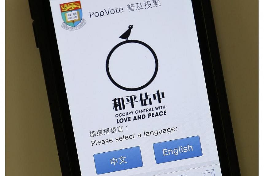 The webpage for an unofficial online referendum is shown in this illustration photo in Hong Kong on June 20, 2014.&nbsp;More than half a million people have voted in an unofficial Hong Kong electoral reform poll, organisers said on Saturday, June 21,