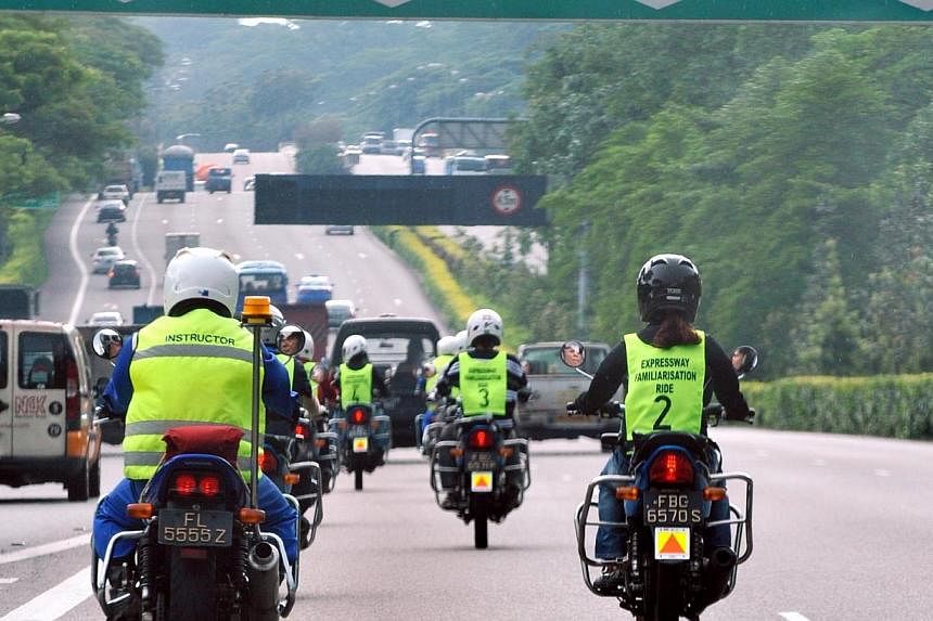 Newly qualified riders on the expressway, accompanied by their instructors, under the optional Expressway Familiarisation Ride course.&nbsp;In the first four months of this year, 32 motorcyclists died in traffic accidents, eight more than in the same