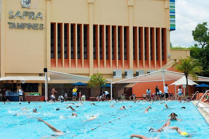 The swimming pool at Safra Tampines in 2012. All National Servicemen will gain free access to Safra swimming pools for a week, as part of efforts to commemorate Singapore Armed Forces (SAF) Day in July. -- PHOTO: SAFRA&nbsp;