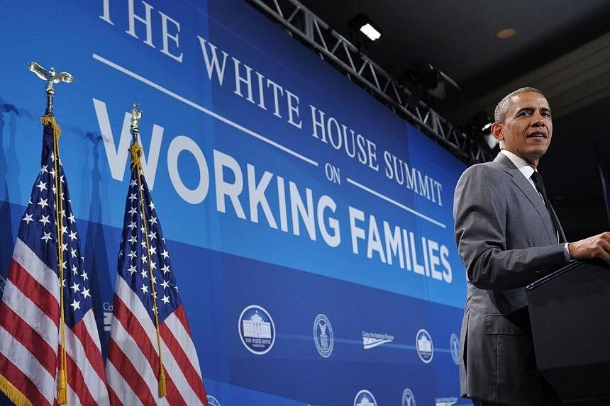 US President Barack Obama speaks during the White House Summit on Working Families on June 23, 2014 at a hotel in Washington, DC.&nbsp;President Barack Obama on Monday lamented that America was on its “lonesome” as the only developed nation not t
