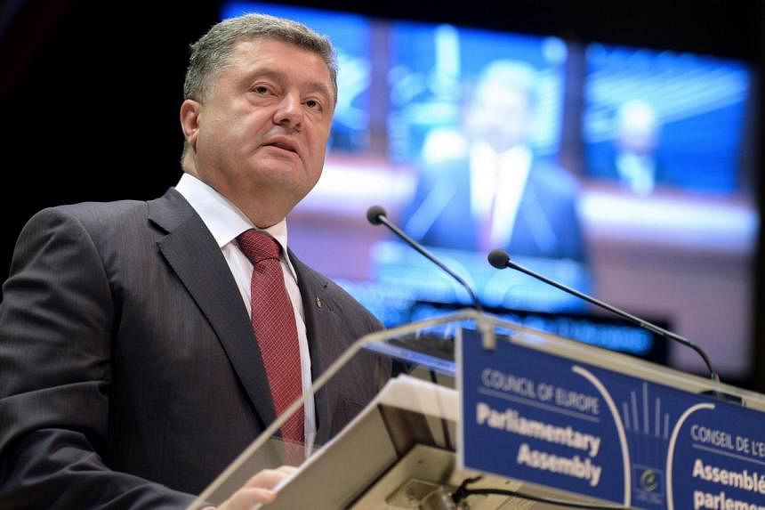 Ukraine President Petro Poroshenko delivering a speech to the Council of Europe parliamentary assembly in Strasbourg, eastern France, on Thursday. As he arrived for Friday's signing ceremony for an accord between the EU and Ukraine, he said the deal 