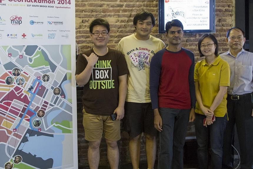 A group of five friends - (from left) Mr Leonard Yeo, Mr Rawwinton Tan, Mr Sivakumar Palaniappan, Ms Mabel Chew and Mr C.J. Lee - developed the app to help reallocate delivery routes to volunteers from Food from the Heart. It was one of eight winners