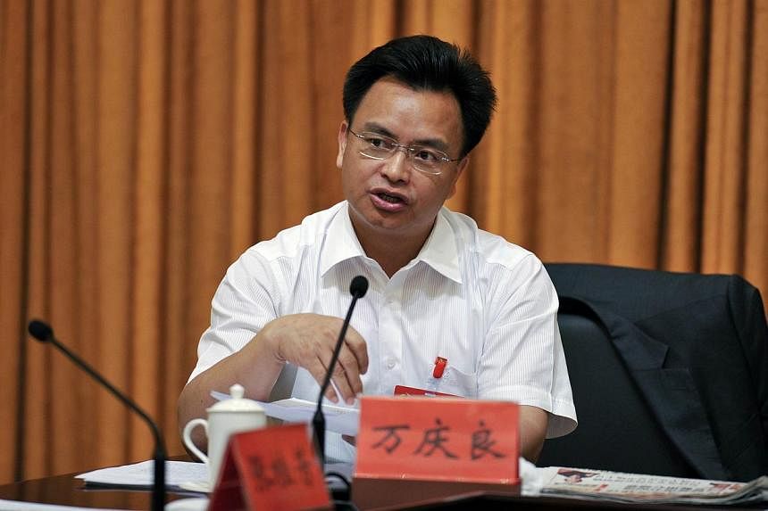 In this photograph taken on May 11, 2012, Guangzhou's Chinese Communist Party secretary Wan Qingliang attends a meeting in Guangzhou in south China's Guangdong province. -- PHOTO: AFP&nbsp;