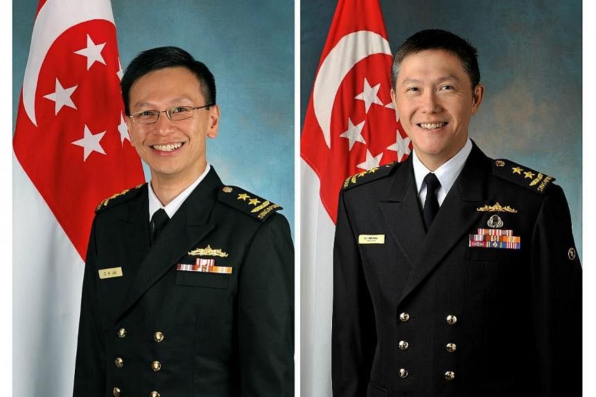 Rear-Admiral (RADM) Lai Chung Han (left), who is now Deputy Secretary (Policy) at Mindef, will replace RADM Ng Chee Peng as the Republic of Singapore Navy's chief in August. -- PHOTO: MINDEF