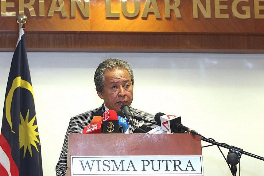 Minister of Foreign Affairs Datuk Seri Anifah Aman during the press conference at Wisma Putra on the alleged offences committed by a Malaysian Defence Staff Assistant at the High Commisssion of Malaysia in New Zealand. -- PHOTO: THE STAR/ ASIA NEWS N