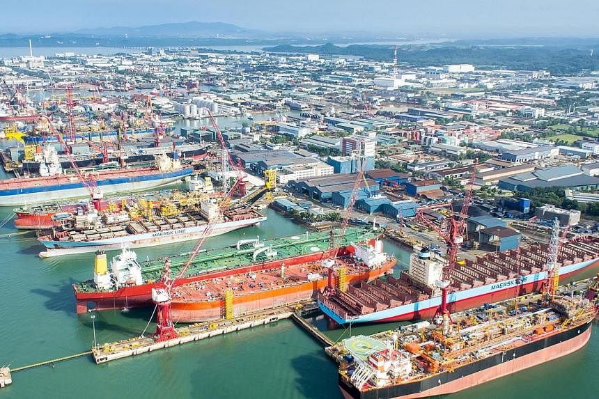 The Tuas yard of Keppel Shipyard in Singapore.The company will carry out an unprecedented conversion of a Moss LNG carrier into a Floating Liquefaction Vessel. -- PHOTO: KEPPEL