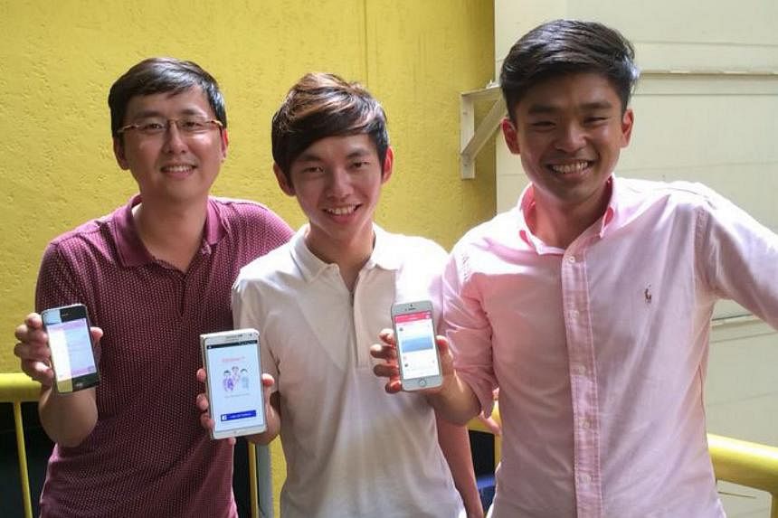 Students can upload their maths and science questions or a snapshot of their worksheets onto EduSnap. (From left) SMU graduates Chia Luck Yong, 27, Anders Tan, 29, and Shaun Tan, 26, plan to add more subjects as they get more tutors on board.