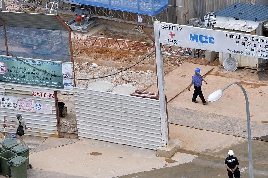 Suspected construction site where 35 of its workers came down with dengue.&nbsp;Construction company China Jingye Engineering Corporation has been told to stop work and clean up its Choa Chu Kang Avenue 1 Housing Board construction site after 35 of i