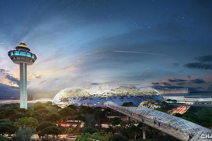 Artist's impression of the Jewel, to open in 2018, at Changi Airport. -- PHOTO: CHANGI AIRPORT GROUP&nbsp;