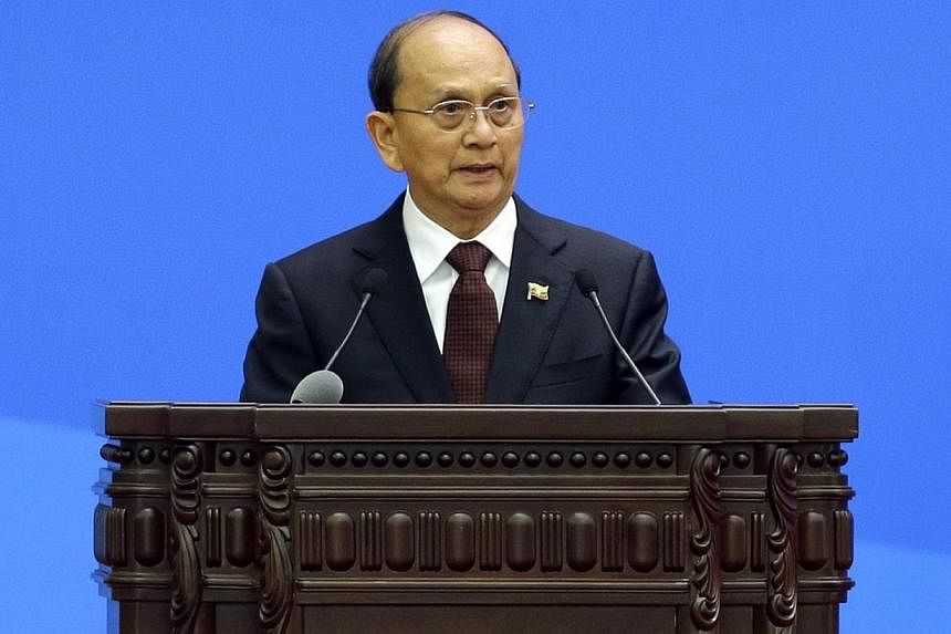 Myanmar's President Thein Sein delivers a speech at a conference marking the 60th anniversary of the "Five Principles of Peaceful Coexistence" at the Great Hall of the People, in Beijing on June 28, 2014.&nbsp;Myanmar's reformist president has warned