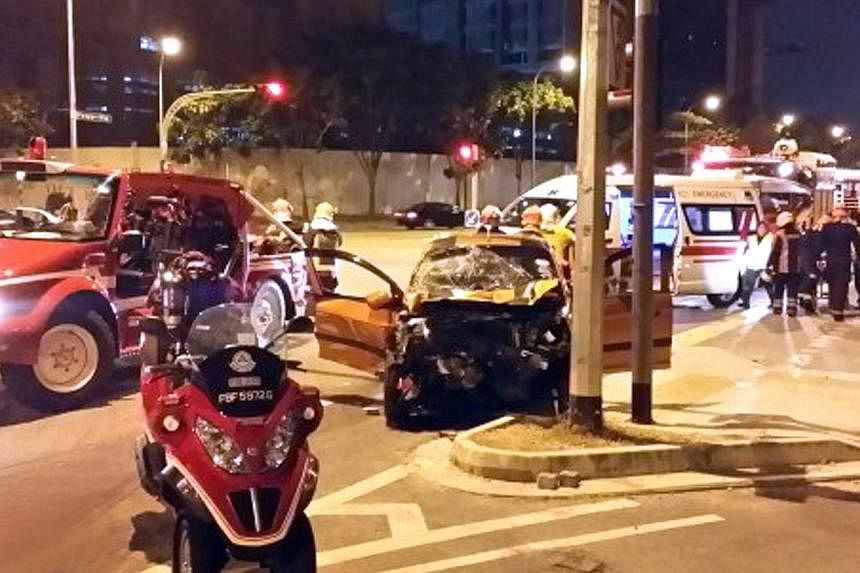 Mr Albert Quek, 71, had been sat in the back of his 24-year-old son James Quek Teck Soon's Kia Picanto when it hit the back of a tipper truck then side-swiped a stationary Hyundai before coming to a stop at a traffic light island. -- PHOTO: STOMP