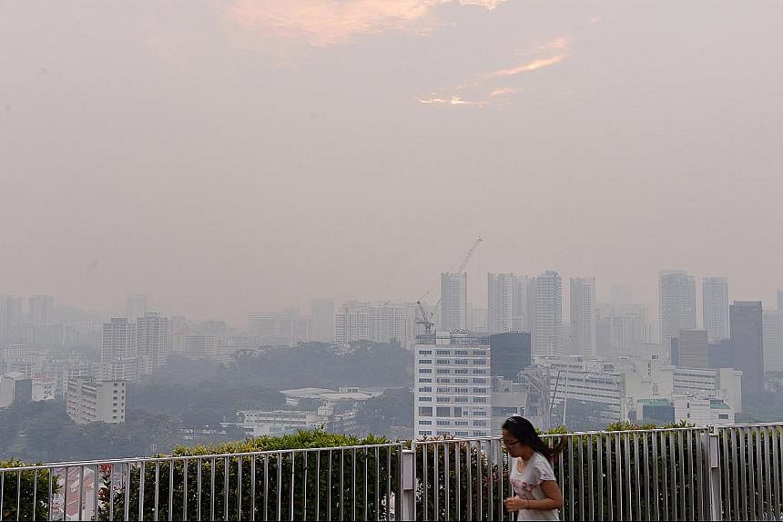 The haze shrouding the Singapore skyline, as viewed from the skybridge at Pinnacle @Duxton last month. The SEA Games will take place from June 5 to 16 next year, during the annual dry spell between June and October, when haze has typically been an is