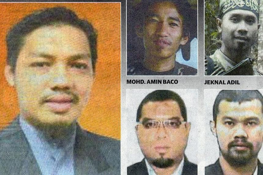 Combination photo of Dr Mahmud Ahmad (left), a lecturer in the Islamic Studies Faculty at the University of Malaya and four other individuals who are wanted for investigations into their alleged involvement in militant activities. -- PHOTO: UTUSAN MA