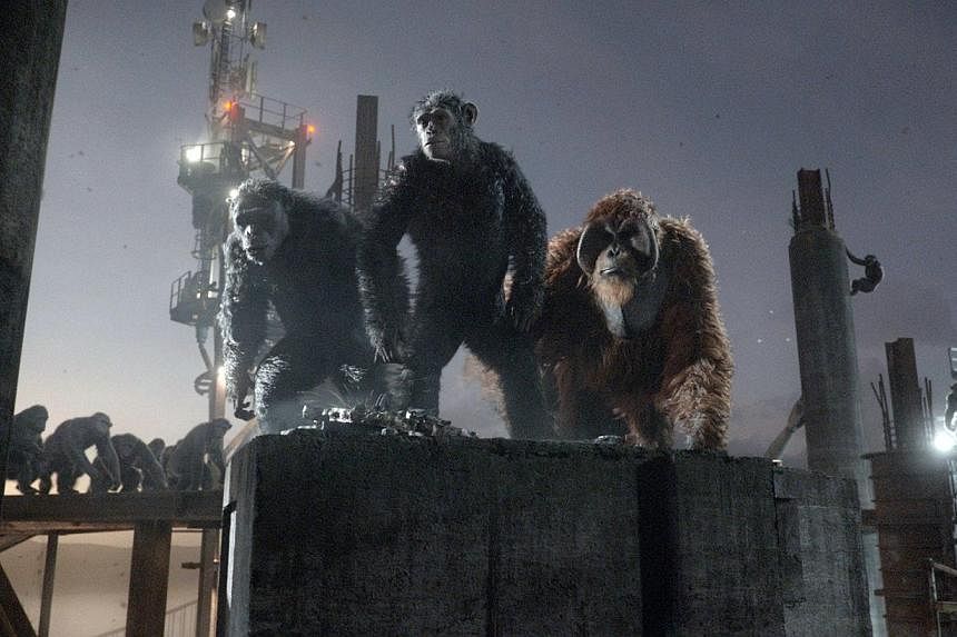 Cinema still: Dawn Of The Planet Of The Apes.&nbsp;Newcomer Dawn Of The Planet Of The Apes clambered to the top at US and Canadian silver screens, edging out the Transformers epic, industry data showed Sunday. -- PHOTO:&nbsp;TWENTIETH CENTURY FOX