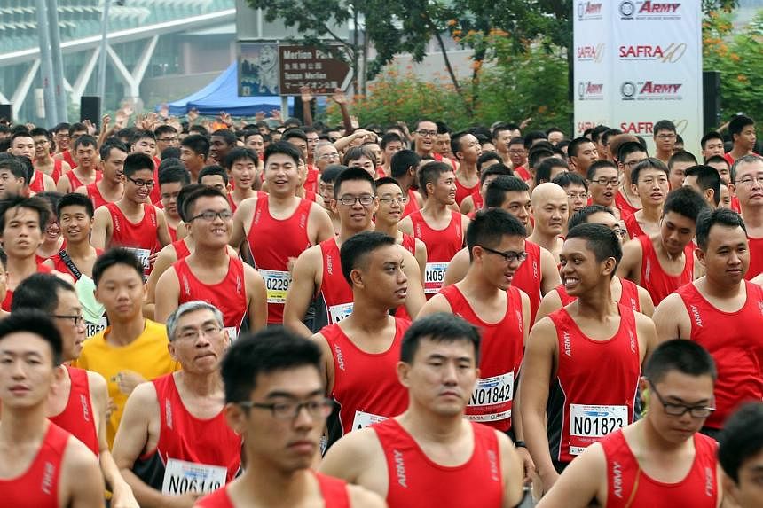 Runners taking part in the Safra Singapore Bay Run and Army Half Marathon on Sept 9, 2012.&nbsp;The 23rd SAFRA Singapore Bay Run and Army Half Marathon, to be held on August 31, will feature an enhanced running route to avoid congestion underneath th