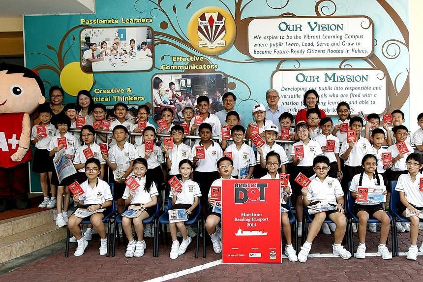 The launch of the Little Red Dot reading passport will be held at Temasek Primary School. Forty pupils will win an exclusive chance to see Singapore's port at work in the first team prize for the Little Red Dot Passport programme. -- ST PHOTO: CHEW S