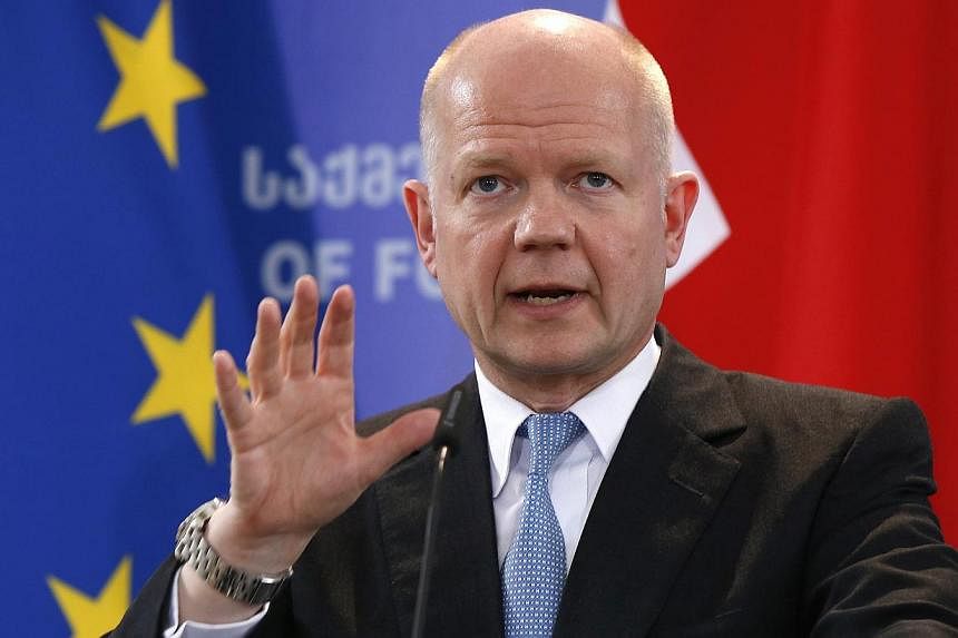 British Foreign Secretary William Hague speaks during a news conference in Tbilisi in this May 8, 2014 file photo. -- PHOTO: REUTERS
