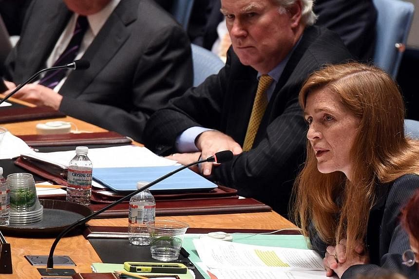 US Ambassador to the United Nations Samantha Power speaks at the United Nations Security Council meeting on July 18, 2014, at the United Nations in New York. -- PHOTO: AFP