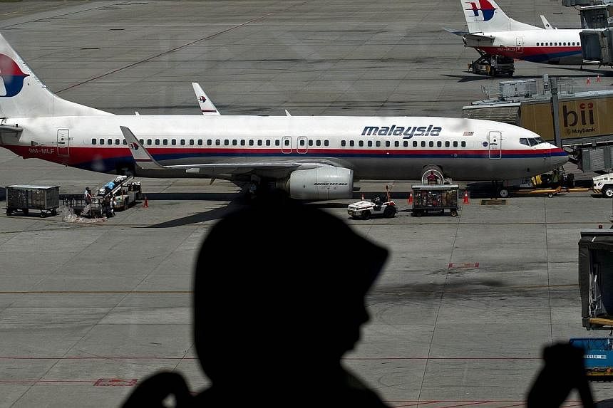 A passenger is silhouetted as she walks past Malaysia Airlines planes parked on the tarmac at Kuala Lumpur International Airport in Sepang on July 19, 2014. -- PHOTO: AFP&nbsp;
