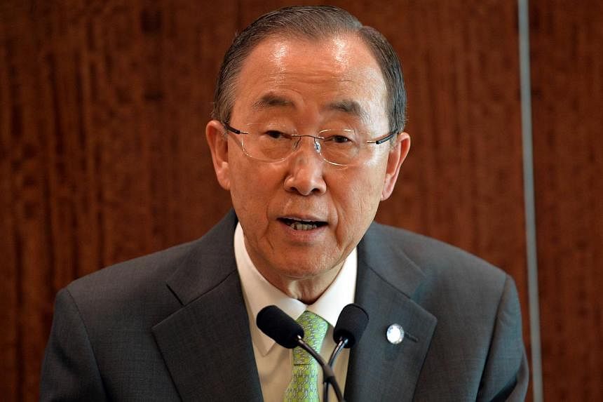 UN Secretary General Ban Ki-moon urged Israel to "exercise maximum restraint" and spare civilian lives in its campaign in Gaza, where the Palestinian death toll on Sunday alone passed 100. -- PHOTO: AFP&nbsp;