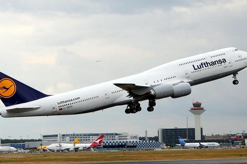 Picture taken on June 4, 2012 show a Lufthansa plane taking off from Frankfurt am Main airport, western German.&nbsp;Lufthansa, Europe's largest airline by revenue, joined rival Emirates in calling for an airline summit to discuss the industry's resp