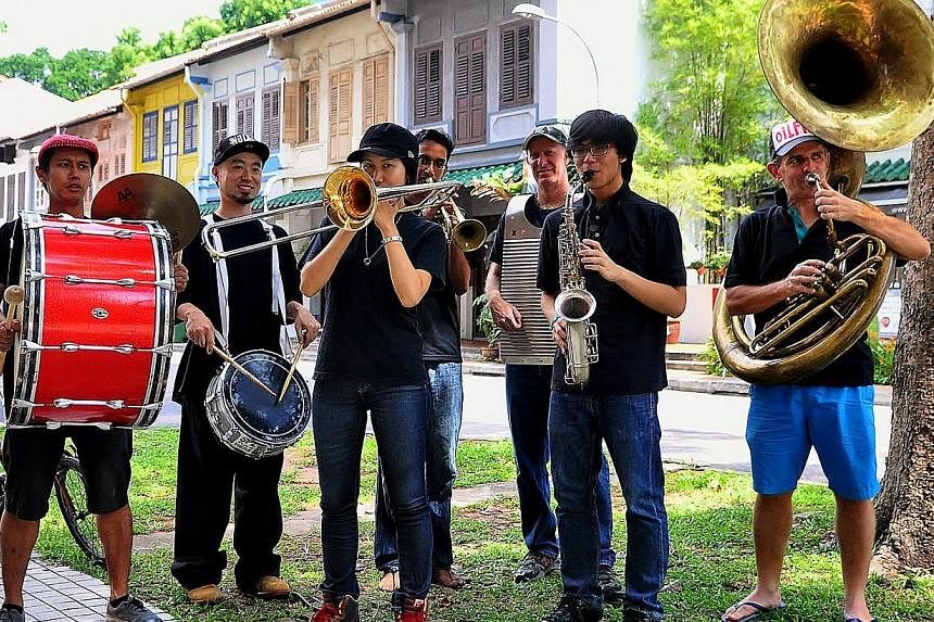 Roving performers such as the New Stream Brass Band will delight all at the Block Party, for the Singapore Night Festival 2014. -- PHOTO: NEW STREAM BRASS BAND
