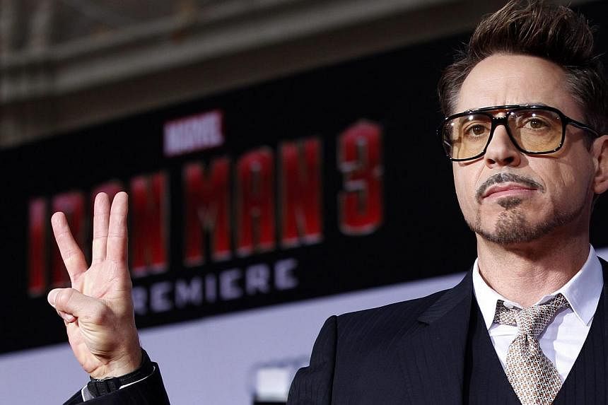 Cast member Robert Downey Jr. poses at the premiere of "Iron Man 3" at El Capitan theatre in Hollywood, California in this April 24, 2013. -- PHOTO: REUTERS