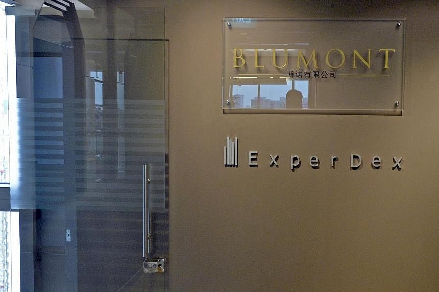 The office of Blumont Group at Central Plaza.&nbsp;Blumont Group has warned of net losses for the second quarter and first half year results ended June 30. -- ST PHOTO:&nbsp;DESMOND FOO